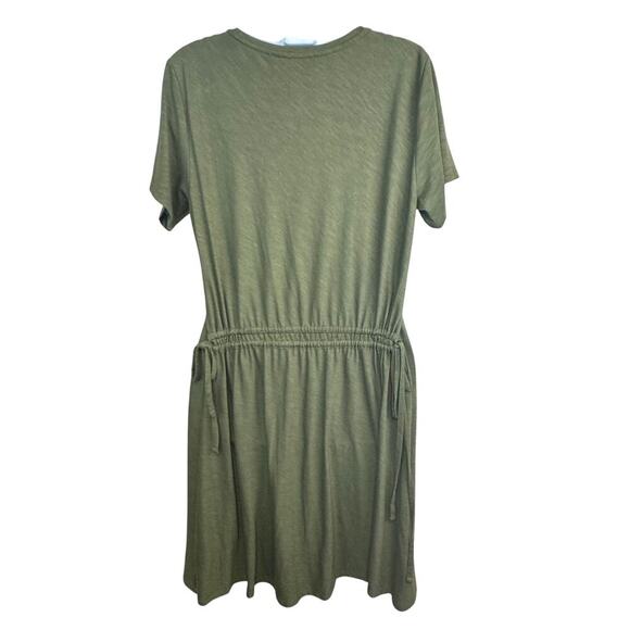 New Theory Vormond Knit Olive Green T-shirt Dress Elastic Tie Waist Women's M - Picture 5 of 13